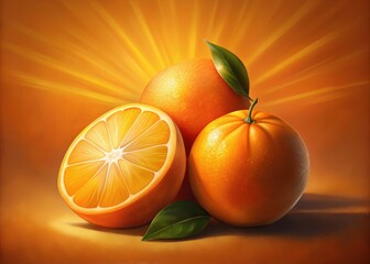 Plump, vibrant oranges bursting with juice and sunlight, their peels a radiant hue of orange and yellow