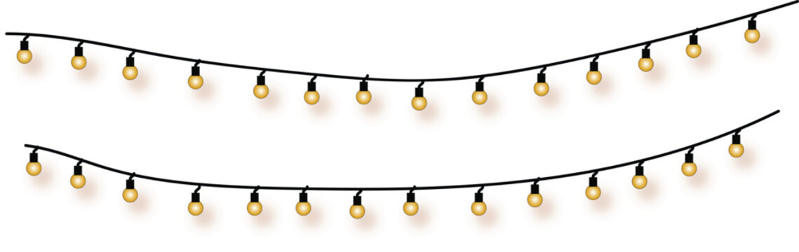 Festive string lights illustration with warm yellow glow, perfect for holiday decorations, party ambiance, and joyful celebrations vector graphic