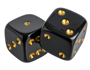 Dynamic Rolling Black and Gold Dice, Motion Blur Effect, Isolated
