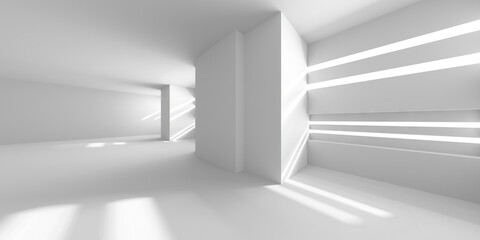 Fototapeta premium Minimalistic white abstract interior with sunlight beams in modern architectural space. 3d render