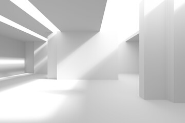 Fototapeta premium Modern minimalist architectural space with geometric light patterns. 3d render