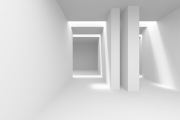 Minimalist white modern architecture with sunlight shadows for interior design. 3d render