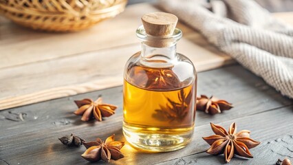 Aromatic essence in a rustic glass bottle awaits