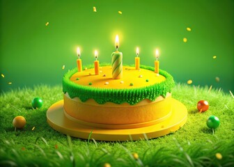 Vibrant Yellow and Green Birthday Masterpiece Takes Center Stage on a Fresh Cut Grass Background