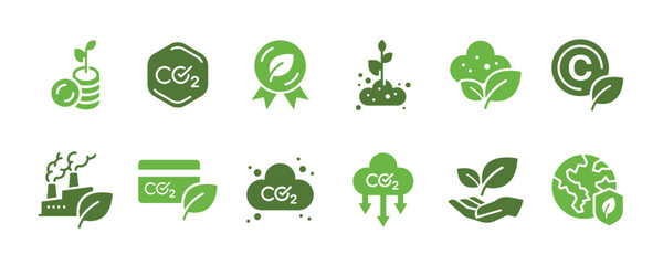 Carbon credit icon set. It included pollution, emissions, smoke, air quality, net zero, and more icons.
n-credit