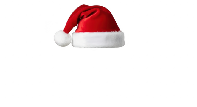 Red santa hat on white frame isolated on transparent background