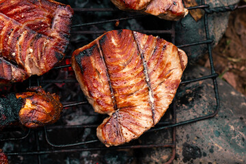 Grilled Tuna Steaks on a Barbecue Grill