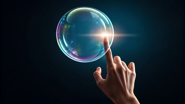 Touch the future with innovative digital sphere and human hand on dark abstract background - Powered by Adobe