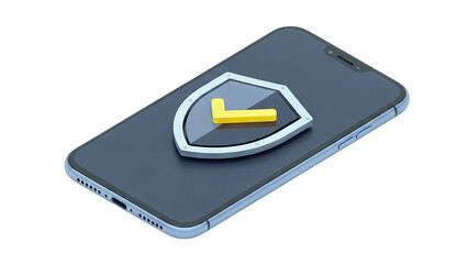 Modern Smartphone Displaying Digital Security Shield Icon With Check Mark Symbol On Dark Gray Surface Studio Lighting Isolated On Black Background