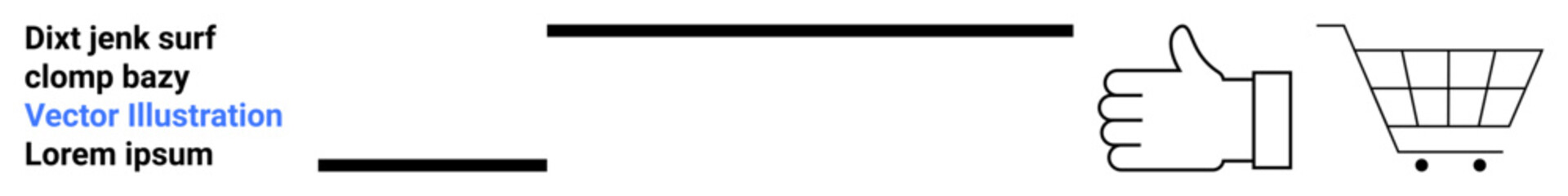 Ecommerce, consumer approval, shopping, online transactions, retail, customer feedback. A thumb icon and shopping cart illustrated side by side. Ecommerce and consumer approval theme