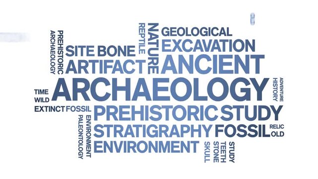 Archaeology animated word cloud-text design animation tag kinetic typography seamless loop.