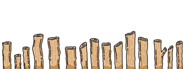 Hand drawn wood logs forest border vector illustration