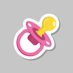 Baby pacifier sticker icon in flat style. Nipple for newborn child vector illustration on isolated background. Soother sign business concept.