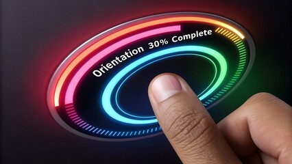 Orientation progress at 30 percent with finger on button - modern training complete