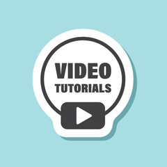 Fototapeta premium Play video tutorials sticker icon in flat style. Education software vector illustration on isolated background. Webinar training sign business concept.
