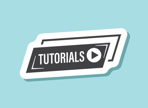 Play video tutorials sticker icon in flat style. Education software vector illustration on isolated background. Webinar training sign business concept.