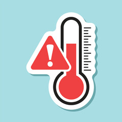 Thermometer sticker icon in flat style. Climate control vector illustration on isolated background. Weather change sign business concept.
