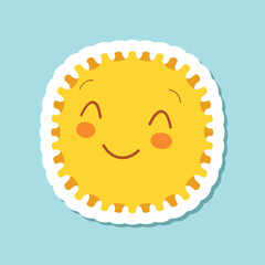 Funny sun with face sticker icon in flat style. Summer sunshine emoji vector illustration on isolated background. Smiling sun sign business concept.