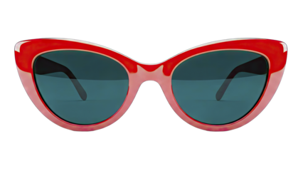 Retro Red Cat Eye Sunglasses with Teal Lenses and White Accents Isolated on a Transparent Background Offering a Bold Fashion Statement