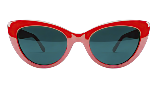 Retro Red Cat Eye Sunglasses with Teal Lenses and White Accents Isolated on a Transparent Background Offering a Bold Fashion Statement