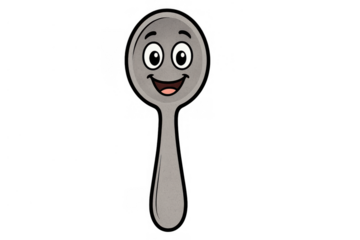 Cute anthropomorphic spoon cartoon character with happy face, smiling and laughing from kitchen cutlery, transparent background