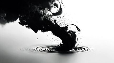Black ink splashing creating ripples in water abstract art
