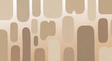 "An abstract, minimalist background design featuring a seamless pattern of irregular, rounded rectangular shapes. The color palette is monochromatic and warm, utilizing various shades of beige, taupe,