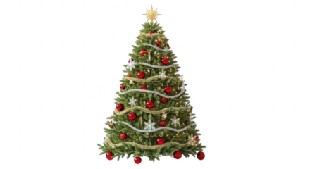 Decorated christmas tree isolated on transparent background