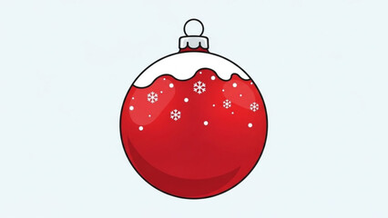 A festive red christmas ornament with a snowy cap and delicate white snowflakes scattered across its surface set against a soft blue background perfect for holiday decorations and winter celebrations