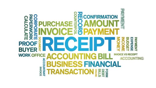 Receipt animated word cloud-text design animation tag kinetic typography seamless loop.