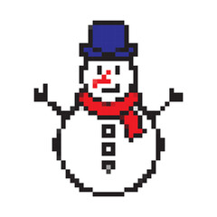 Fototapeta premium Pixel Christmas snowman icon vector illustration