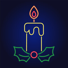Neon Christmas candle icon vector illustration