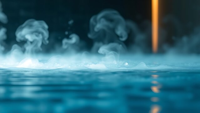 hydrotherapy. Steam rising from water in a tranquil spa, creating a peaceful and abstract atmosphere. bar promotions, beverage menus, designed for food & beverage menus and cafe branding.
