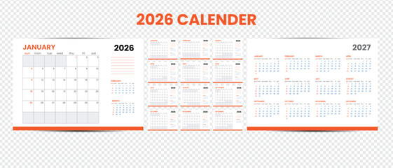 Orange 2026 calendar design created with adobe illustrator software