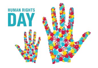Human Rights Day, International Human Rights Day, Human rights awareness, Human rights background, Human rights day concept with hands formed by hand prints.