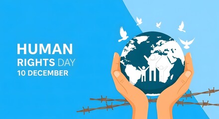 Human Rights Day, International Human Rights Day, Human rights awareness, Human rights background, Human Rights Day Concept with World and People in Hands 