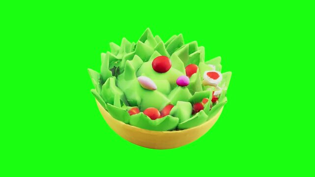 3D salad animated on green screen background