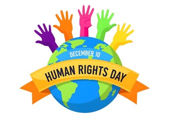 Human Rights Day, International Human Rights Day, Human rights awareness, Human rights background, Human Rights Day celebration with colourful hands and a world image 