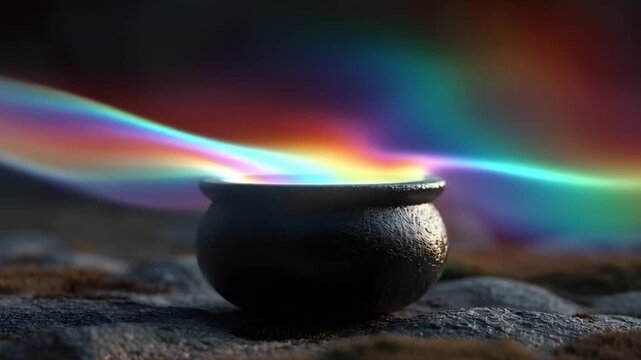 Magical Cauldron with Colorful Swirl of Light and Mystical Effects