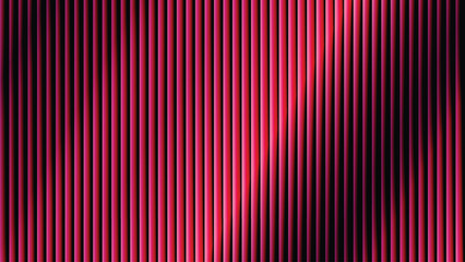 Abstract background of glossy vertical red lines with shimmering light reflections and deep shadows.