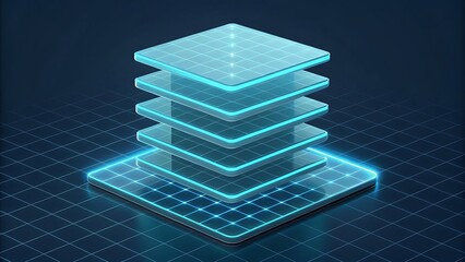 Modern technology layers for scalable solutions with vibrant neon grid background