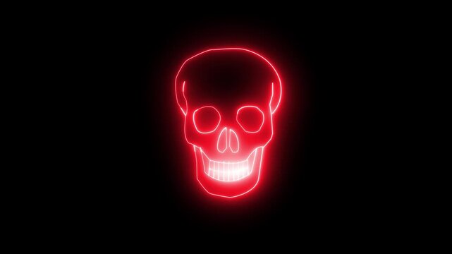 Abstract glowing bright skeleton icon animation on black background.Background &ndash; Horror Warning Toxic Symbol HD video. 