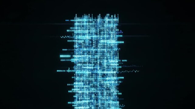 Binary Code Ascends, Digital Data Flowing on Black Background