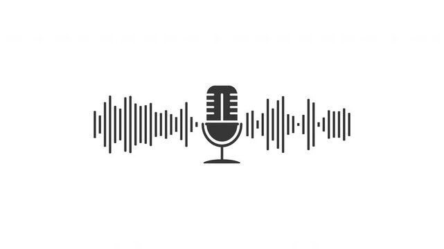 Microphone and sound spectrum. Looping technological animation. Studio design element, electronic device in action