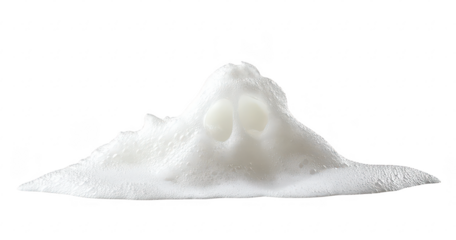 A whimsical mound of frothy white foam resembling a playful ghost figure. set against a clean. neutral background. perfect for creative projects or humorous content