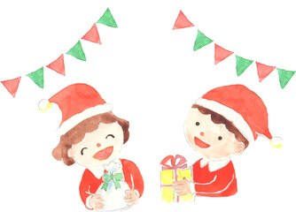 クリスマスパーティーをする子どものイラスト　ベクター