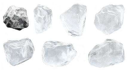 A collection of variously shaped and textured rocks. their natural forms and colors. set against a clean. white background. suitable for educational or decorative use