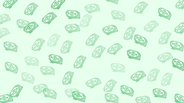 Green cartoonish money dollar bills animated pattern perfect for financial illustrations, presentations, websites, and educational materials on money management or budgeting concepts.