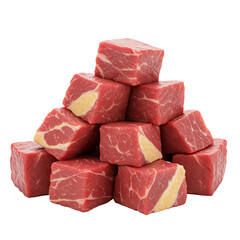 Fresh cubed beef on black background ready for cooking preparations