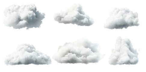 A collection of fluffy white clouds in various shapes and sizes. set against a clear sky. ideal for use in backgrounds for digital art. presentations. or atmospheric designs